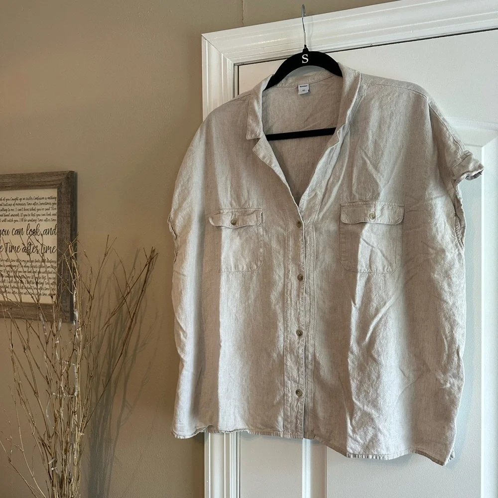Light Tan Linen Button-Up Shirt XXL Old Navy - Picture 1 of 4